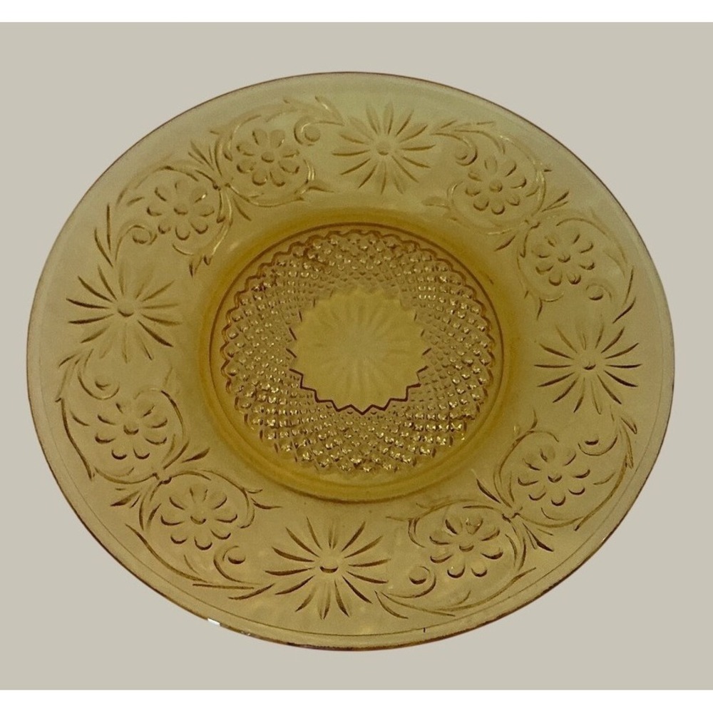 Tiara Vintage Amber Glass Sandwich Pattern Floral Bread Dessert Plate 6 Inch